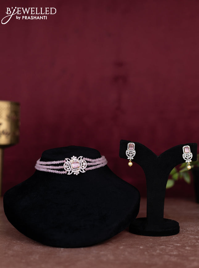 Beaded baby pink choker with cz stones pendant