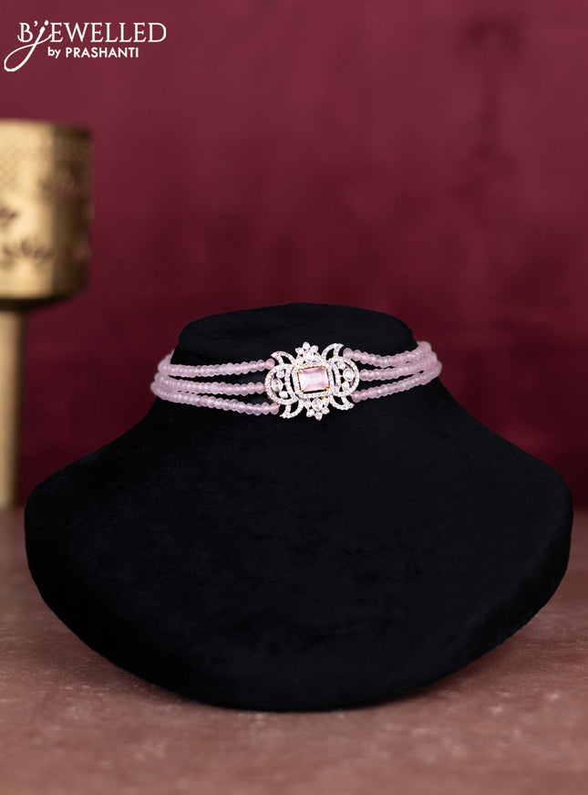 Beaded baby pink choker with cz stones pendant