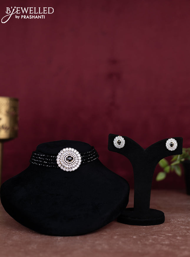Beaded black choker with cz stones pendant