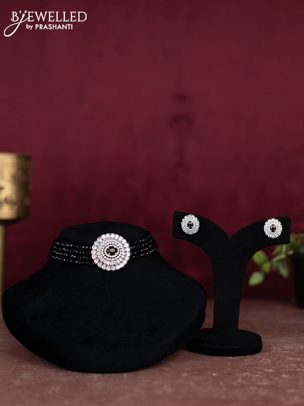 Beaded black choker with cz stones pendant