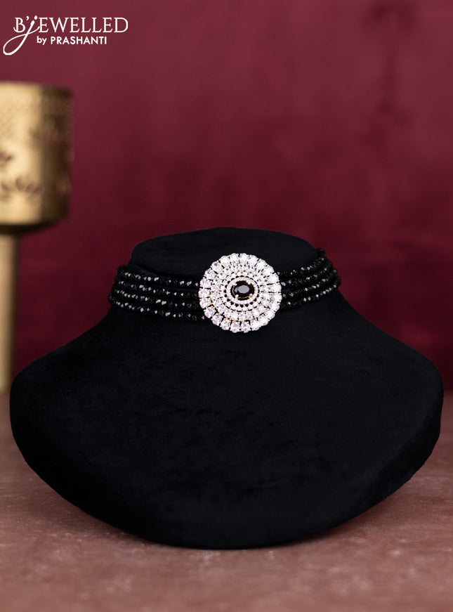 Beaded black choker with cz stones pendant