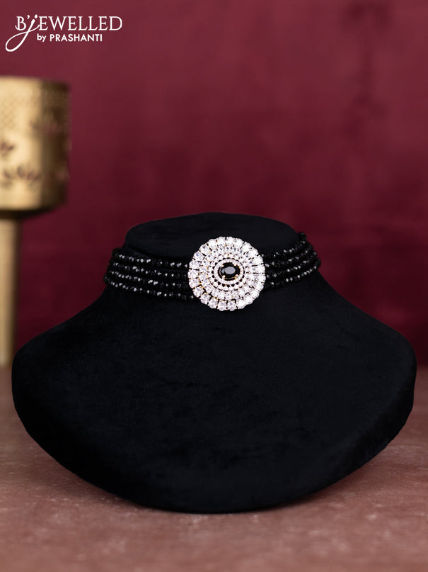 Beaded black choker with cz stones pendant