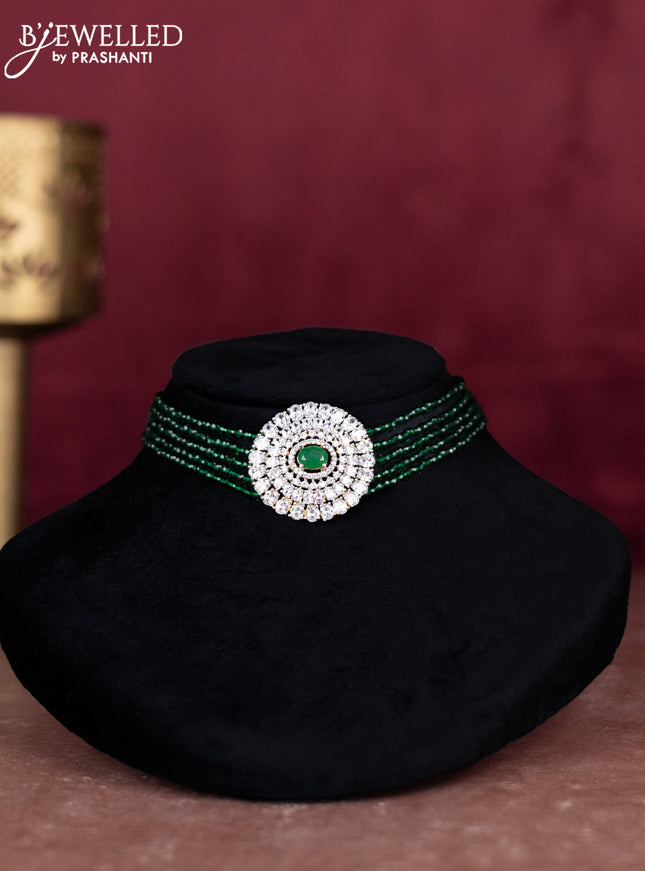 Beaded green choker with emerald and cz stones pendant