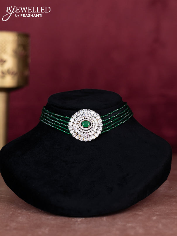 Beaded green choker with emerald and cz stones pendant