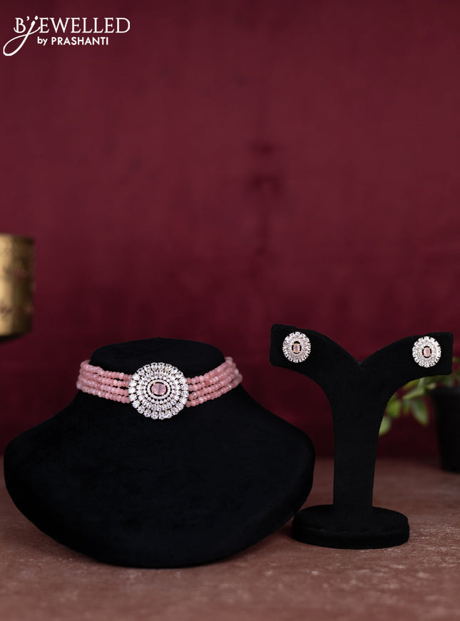 Beaded baby pink choker with cz stones pendant