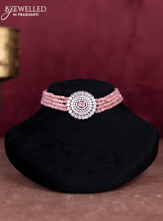 Beaded baby pink choker with cz stones pendant