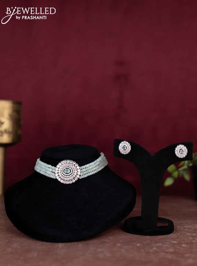 Beaded mint green choker with cz stones pendant