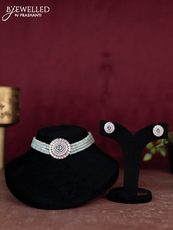 Beaded mint green choker with cz stones pendant