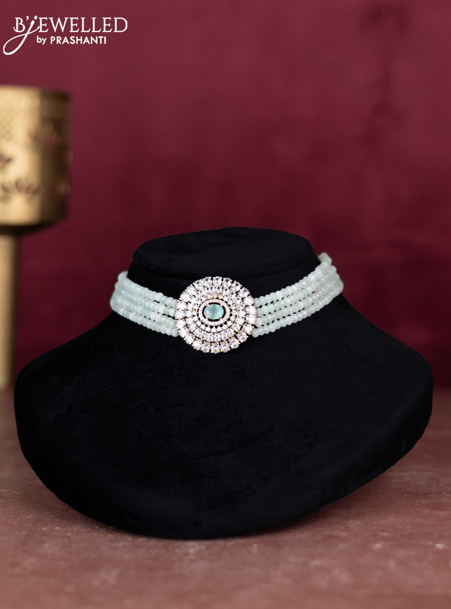 Beaded mint green choker with cz stones pendant