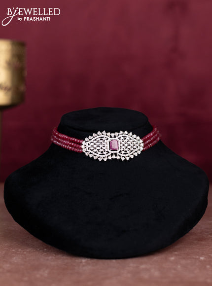 Beaded maroon choker with ruby and cz stones pendant