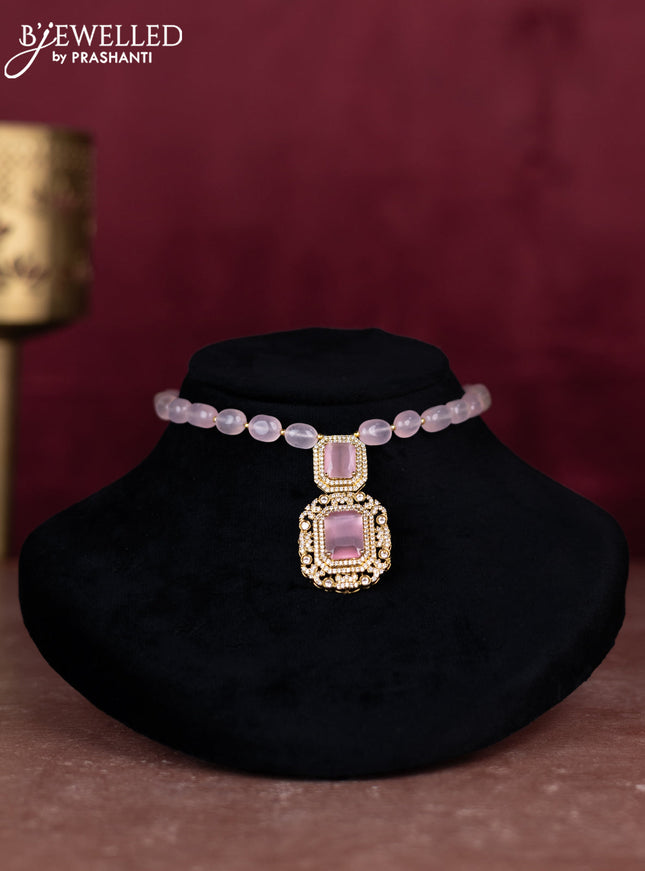 Beaded baby pink choker with cz stones pendant