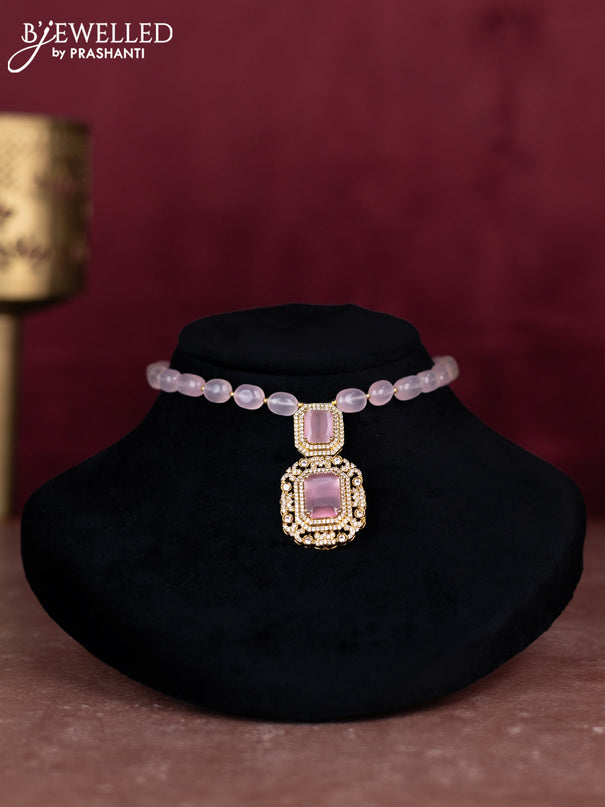 Beaded baby pink choker with cz stones pendant