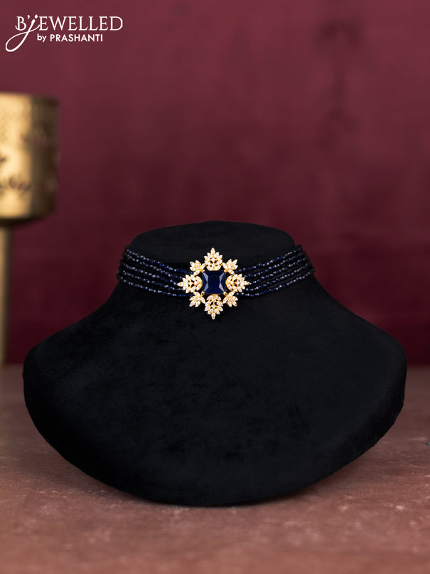 Beaded blue choker with sapphire and cz stones pendant