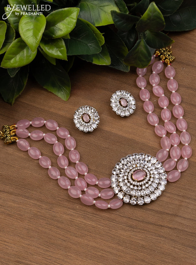 Beaded baby pink choker with cz stones pendant