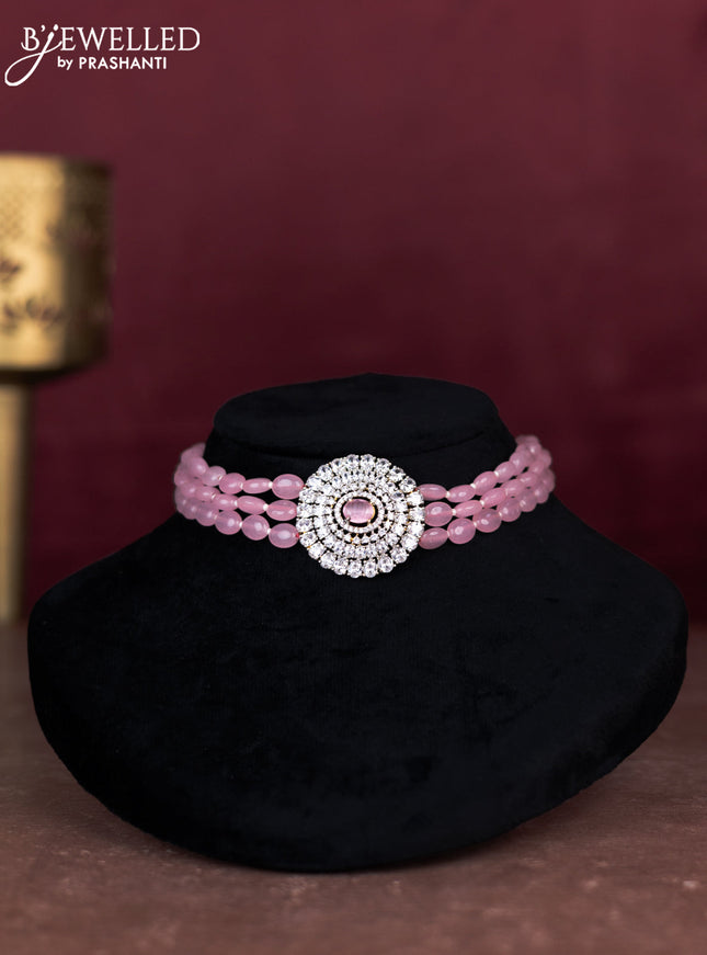 Beaded baby pink choker with cz stones pendant