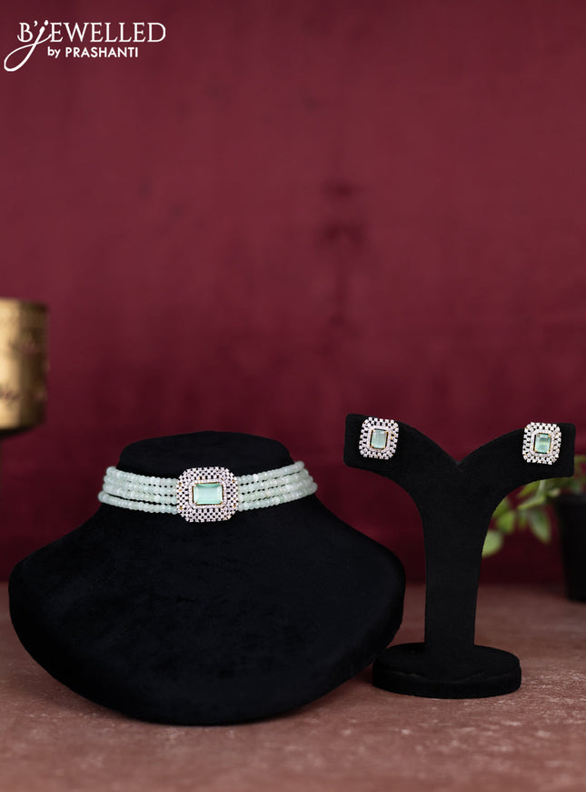 Beaded mint green choker with cz stones pendant