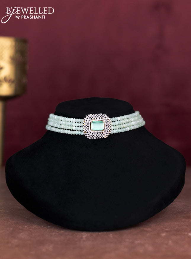 Beaded mint green choker with cz stones pendant