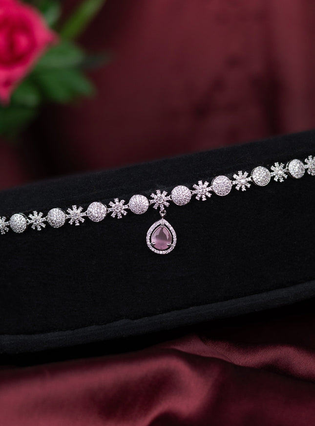 Zircon hip chain with baby pink and cz stones