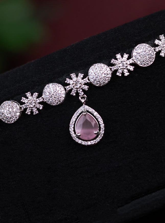 Zircon hip chain with baby pink and cz stones