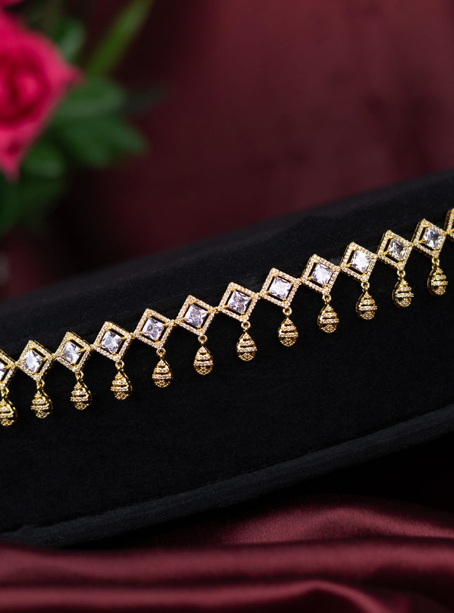 Zircon hip chain with cz stones in gold finish