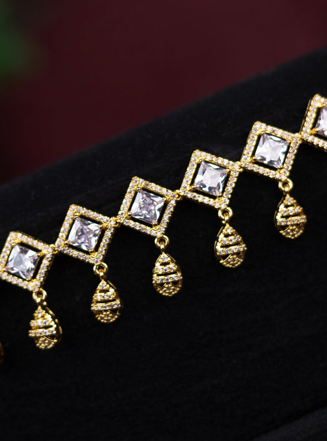 Zircon hip chain with cz stones in gold finish
