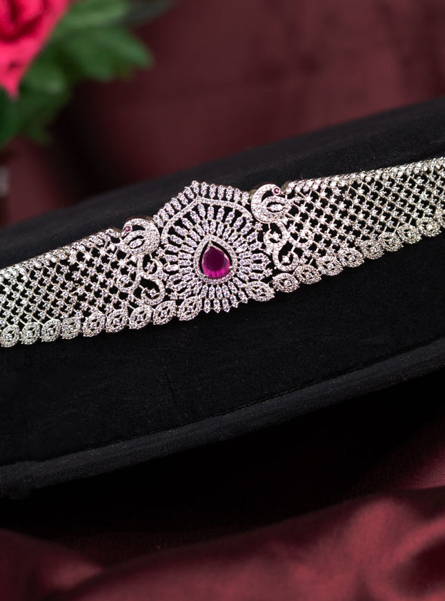 Zircon hip chain with ruby and cz stones