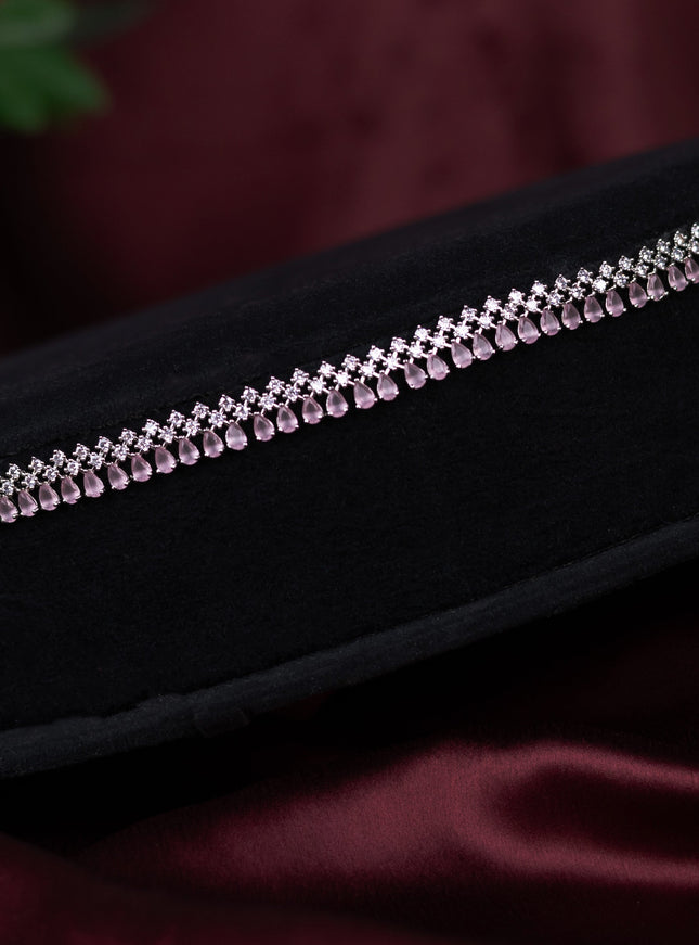 Zircon hip chain with baby pink and cz stones