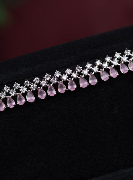 Zircon hip chain with baby pink and cz stones