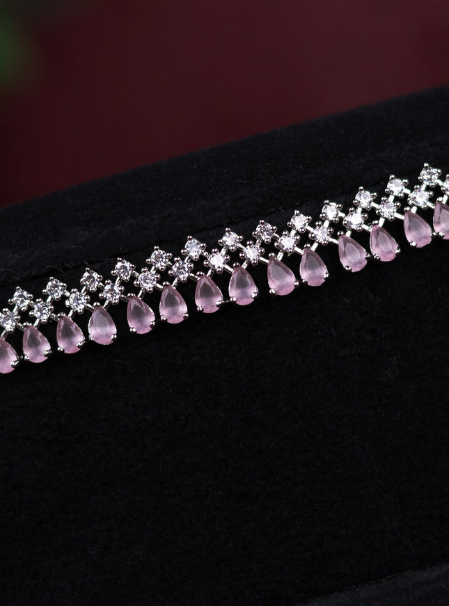 Zircon hip chain with baby pink and cz stones