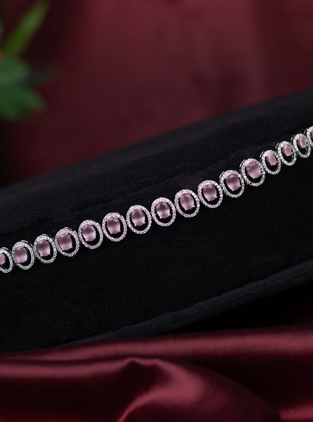 Zircon hip chain with baby pink and cz stones