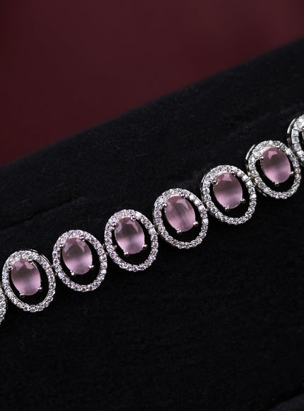 Zircon hip chain with baby pink and cz stones