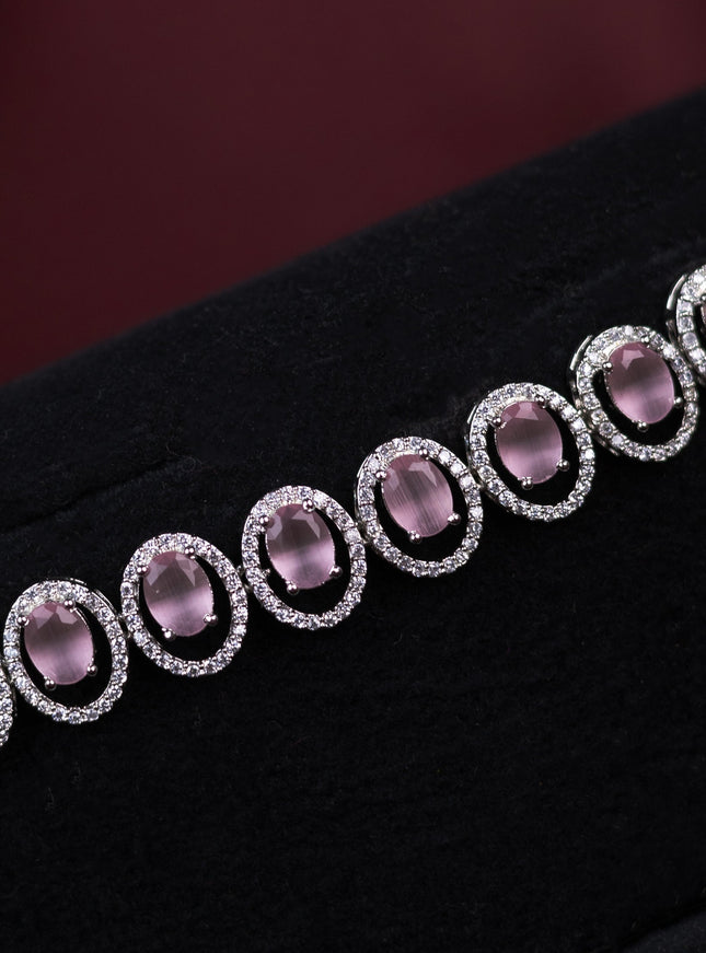 Zircon hip chain with baby pink and cz stones
