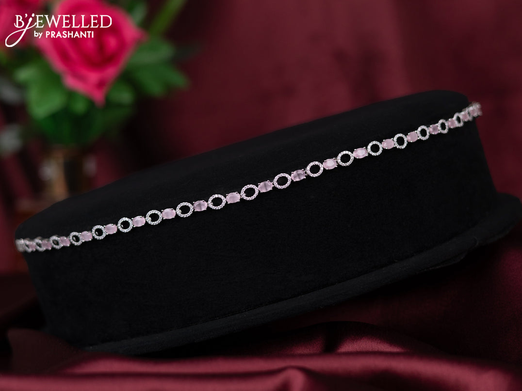 Zircon hip chain with baby pink and cz stones