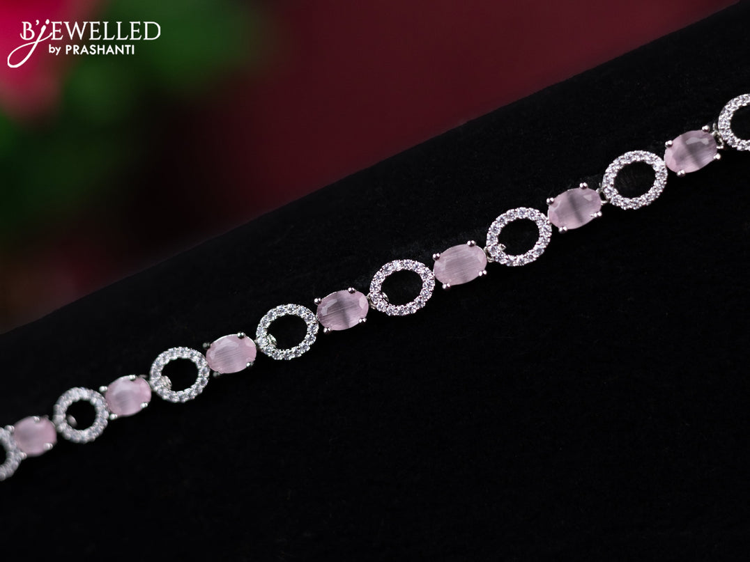 Zircon hip chain with baby pink and cz stones
