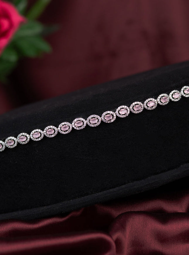 Zircon hip chain with baby pink and cz stones