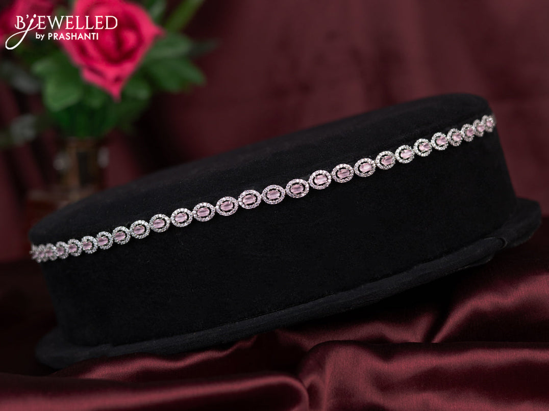 Zircon hip chain with baby pink and cz stones