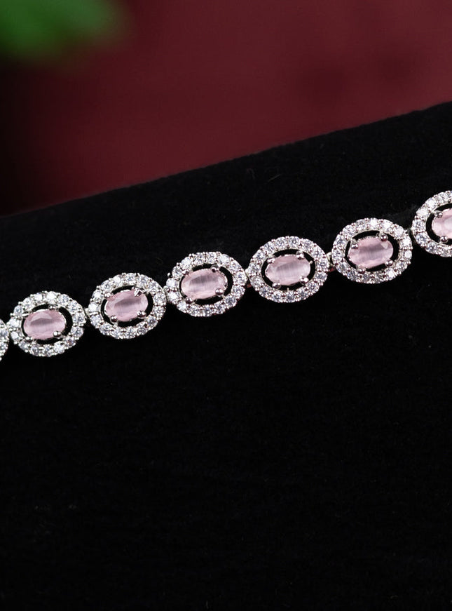 Zircon hip chain with baby pink and cz stones