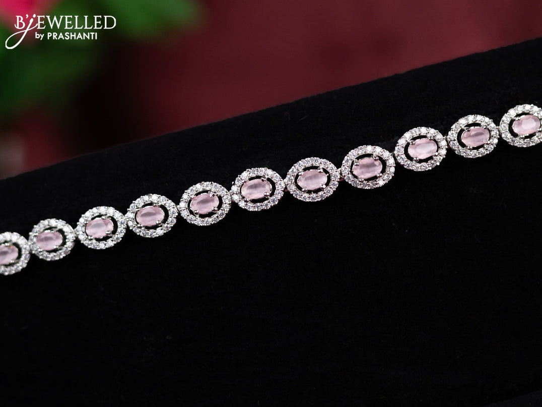Zircon hip chain with baby pink and cz stones