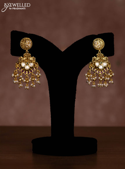 Antique necklace peacock design with kemp & kundan stones and pearl hangings