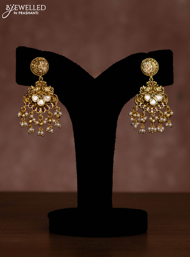 Antique necklace peacock design with kemp & kundan stones and pearl hangings