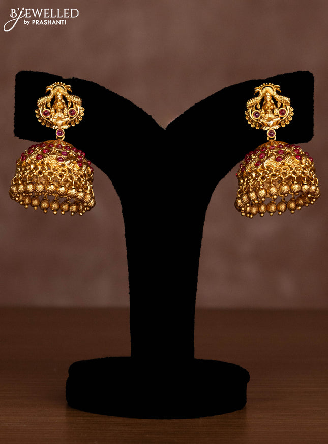 Antique necklace lakshmi kasu design with pink jadau stones and golden beads hanging