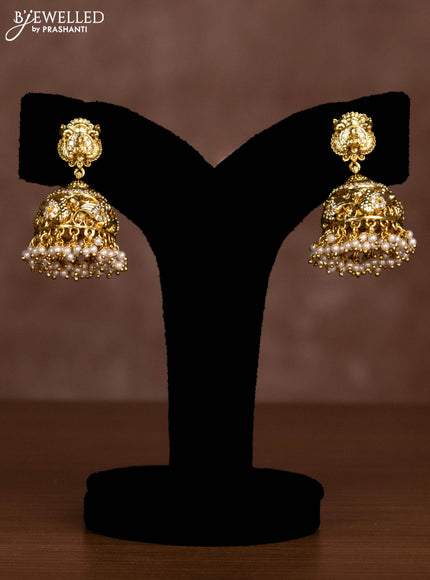 Antique triple layer necklace lakshmi design with jadau stones and golden beads hanging