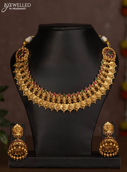 Antique necklace lakshmi kasu design with jadau stones