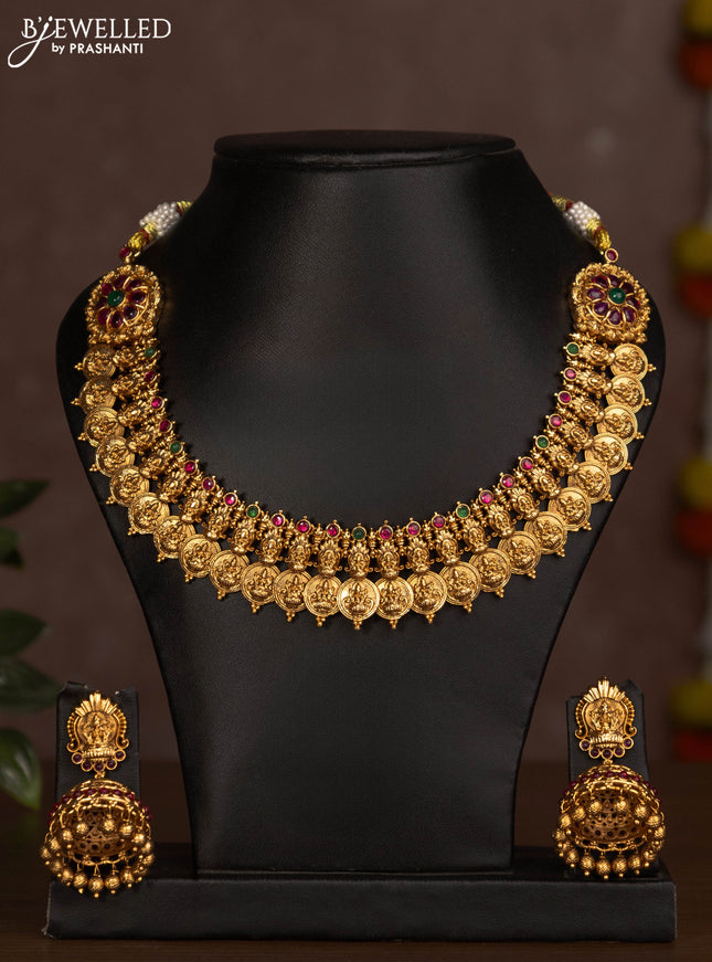 Antique necklace lakshmi kasu design with jadau stones