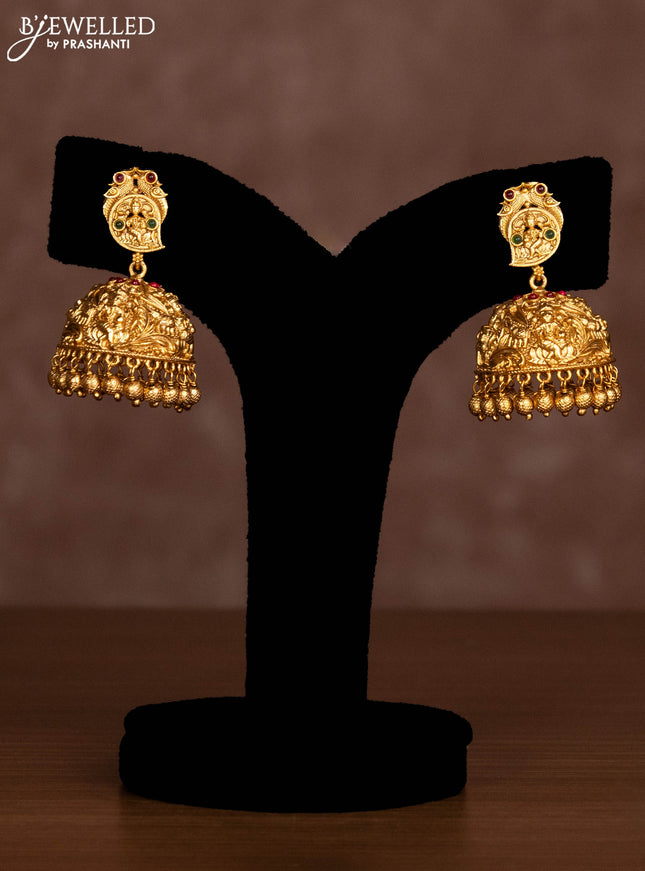 Antique necklace lakshmi design with kemp stones and golden beads hanging