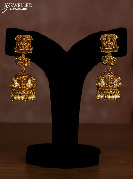 Antique necklace lakshmi design with jadau & cz stones and pearl hangings