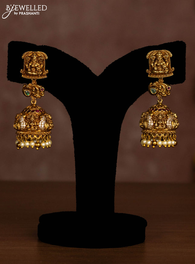 Antique necklace lakshmi design with jadau & cz stones and pearl hangings