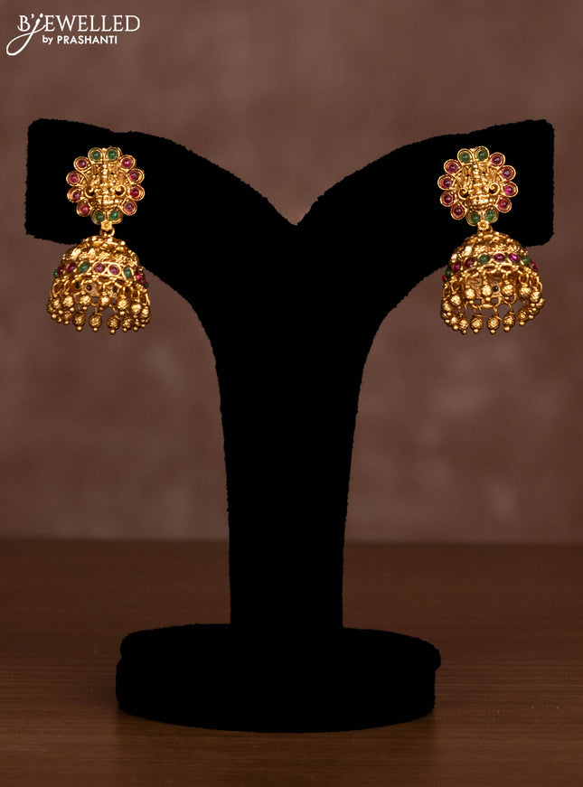 Antique necklace lakshmi design with jadau stones and golden beads hanging