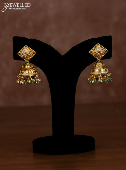 Antique necklace elephant design with jadau kundan stones and green beads hanging