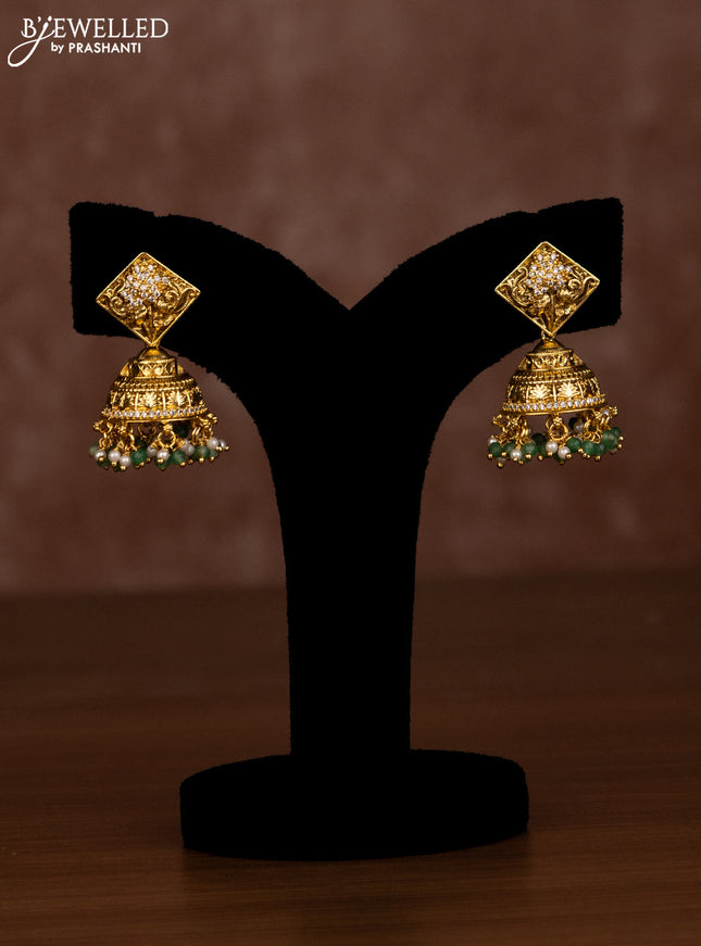 Antique necklace elephant design with jadau kundan stones and green beads hanging